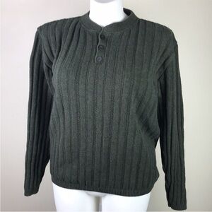 Vintage Bill Blass Knit Henley Sweater Olive Green